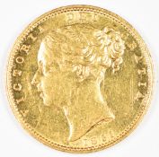 1851 Queen Victoria gold full sovereign with young head and shield reverse, VF