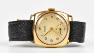 Tegra 9ct gold wristwatch with subsidiary seconds dial. gold hands and Arabic numerals, silver