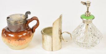 Georgian hallmarked silver mounted Doulton or similar condiment pot, London, likely 1833, maker's