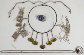 Smycken & Ädelstenar silver necklace set with enamel to the drop pendants (56g), silver necklace