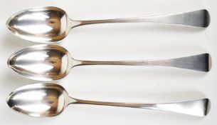 Set of three Georgian Old English pattern basting spoons, two London 1799, one London 1794, all