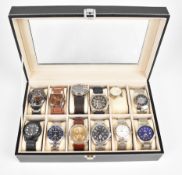 Twelve gentleman's wristwatches including Pulsar, Police, Armani Exchange, Diesel, Accurist,