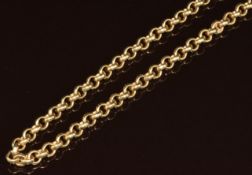 A 9ct gold necklace made up of circular links, 42.2g, 61cm