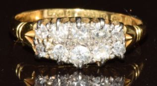 Victorian 18ct gold ring set with two rows of old cut diamonds, Birmingham 1897, 3.5g, size Q
