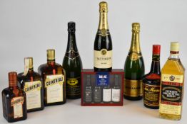 Eight bottles of mixed spirits, Champagne and liqueurs to include Taittinger 35cl, Bredon 75cl,