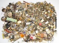 A collection of jewellery including vintage brooches, watch parts, coral beads, French jet beads,