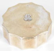 Continental or Eastern silver dressing table box with incuse 12 sided design and raised lid,