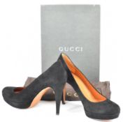 Gucci black suede platform heels, size 39½, with Gucci dust bag and box