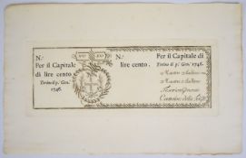 1746 Kingdom of Sardinia, Italy, 100 Lire banknote issued by Regie Finanze, Torino (Turin).
