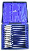 Cased set of 12 Walker and Hall Hanoverian Rat Tail pattern George V hallmarked silver dessert