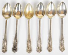 George V set of six hallmarked silver teaspoons, Sheffield 1915, maker A E Kinman, length 11.5cm,