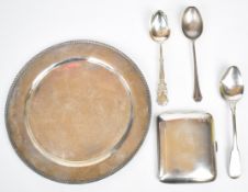 American or similar silver tray marked Sterling to underside, diameter 18cm, similarly marked curved