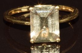 An 18k gold ring set with an octagonal cut csarite of approximately 2.8ct, 2.7g, size L