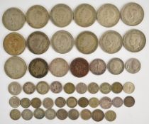 Approximately 227g of pre-1947 British silver coinage from half crown down to 3d, together with a