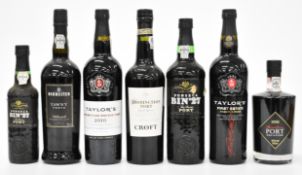 Seven bottles of vintage Port to include Taylor's, Croft, Fonseca and Burmester, the majority 20%