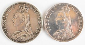1889 Victorian silver crown and a 1887 double florin, both Fine or better