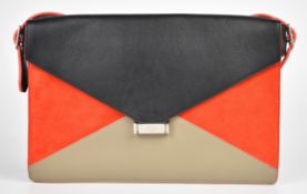 Céline Paris Diamond envelope clutch bag in black and nude leather with orange red suede, 32 x 22cm