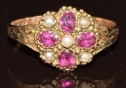 Victorian 9ct gold ring set with paste and seed pearls, Birmingham 1876, 1.2g, size M