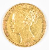 1853 Queen Victoria gold full sovereign with young head and shield reverse, VF