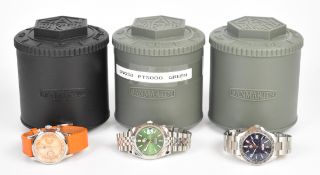 Three San Martin gentleman's wristwatches GMT automatic with date aperture, luminous hands and