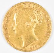 1848 Queen Victoria gold full sovereign with young head and shield reverse, G