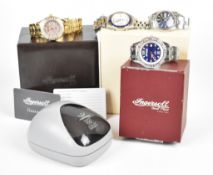 Four various wristwatches comprising Seiko SQ100 Quartz Chronograph ref. 7T32-6B5A, Seiko