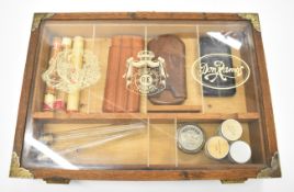 Lined mahogany glazed cigar humidor point of sale advertising display cabinet and contents with