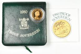 1980 Elizabeth II proof gold full sovereign, in original Royal Mint case with booklet