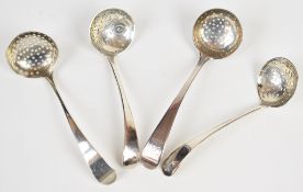Four Georgian and later hallmarked silver sifter ladles comprising London 1798 maker George Smith (
