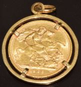 1966 gold full sovereign in 18k gold pendant mount, 11g