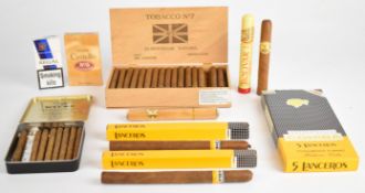 Cigars and cigarettes including a full box of 50 Tobacco No.7 senoritas/cigars, 8 Wilde Primeros,