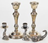 Pair of Elizabeth II hallmarked silver candlesticks, Birmingham 1978, maker W I Broadway & Co,