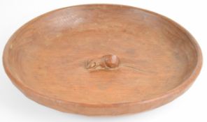 Robert 'Mouseman' Thompson adazed circular pedestal dish with signature mouse carving to the centre,