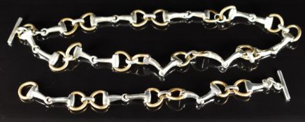 Silver bracelet and necklace made up of links in the form of horse bit, 85.2g