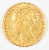 1879 Queen Victoria gold full sovereign with young head and George and the Dragon reverse, London