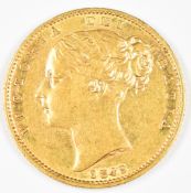 1849 Queen Victoria gold full sovereign with young head and shield reverse, VG