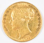 1846 Queen Victoria gold full sovereign with young head and shield reverse, F