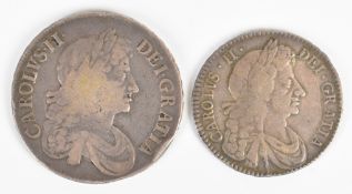 Two Charles II coins comprising 1673 crown and 1679 halfcrown