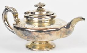 William IV hallmarked silver teapot of squat form with insulated handle surmounted by acanthus