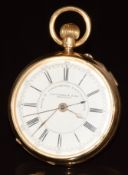 Fattorni & Sons 18ct gold keyless winding open faced doctor's chronograph pocket watch with blued