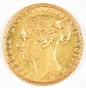 1886 Queen Victoria gold full sovereign with young head, Melbourne mint mark and George and the