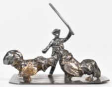 Victorian hallmarked silver novelty cockfighting scene, import marks for London 1900, importer /