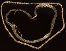 Two 9ct gold necklaces, both damaged, 10.5g