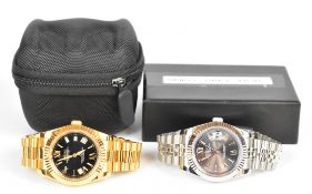 Two custom modified Seiko Rolex Oyster Perpetual Datejust style gentleman's automatic