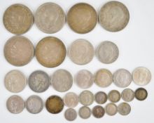 Approximately 286g of pre-1947 British silver coinage to include three each of 1937 and 1935 crowns