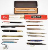 Collection of pens and propelling pencils including Mordan and Co, Swan metal pocket, Duro-point