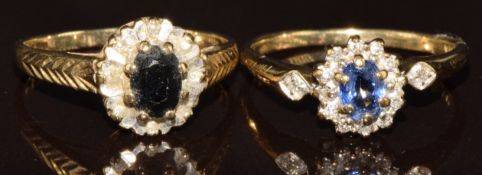 Two 9ct gold rings set with sapphires and diamonds, 3.7g, size M & N