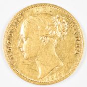 1849 Queen Victoria gold full sovereign with young head and shield reverse, VG
