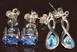 Two pairs of 9k white gold earrings, one pair set with oval cut kyanites and the other pear cut