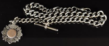 A silver graduated Albert with T bar and fob, Birmingham 1903, 92g, 46cm